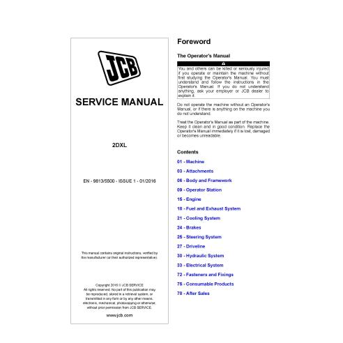 Manual de serviço em pdf do carregador JCB 2DXL - JCB manuais - JCB-9813-5500