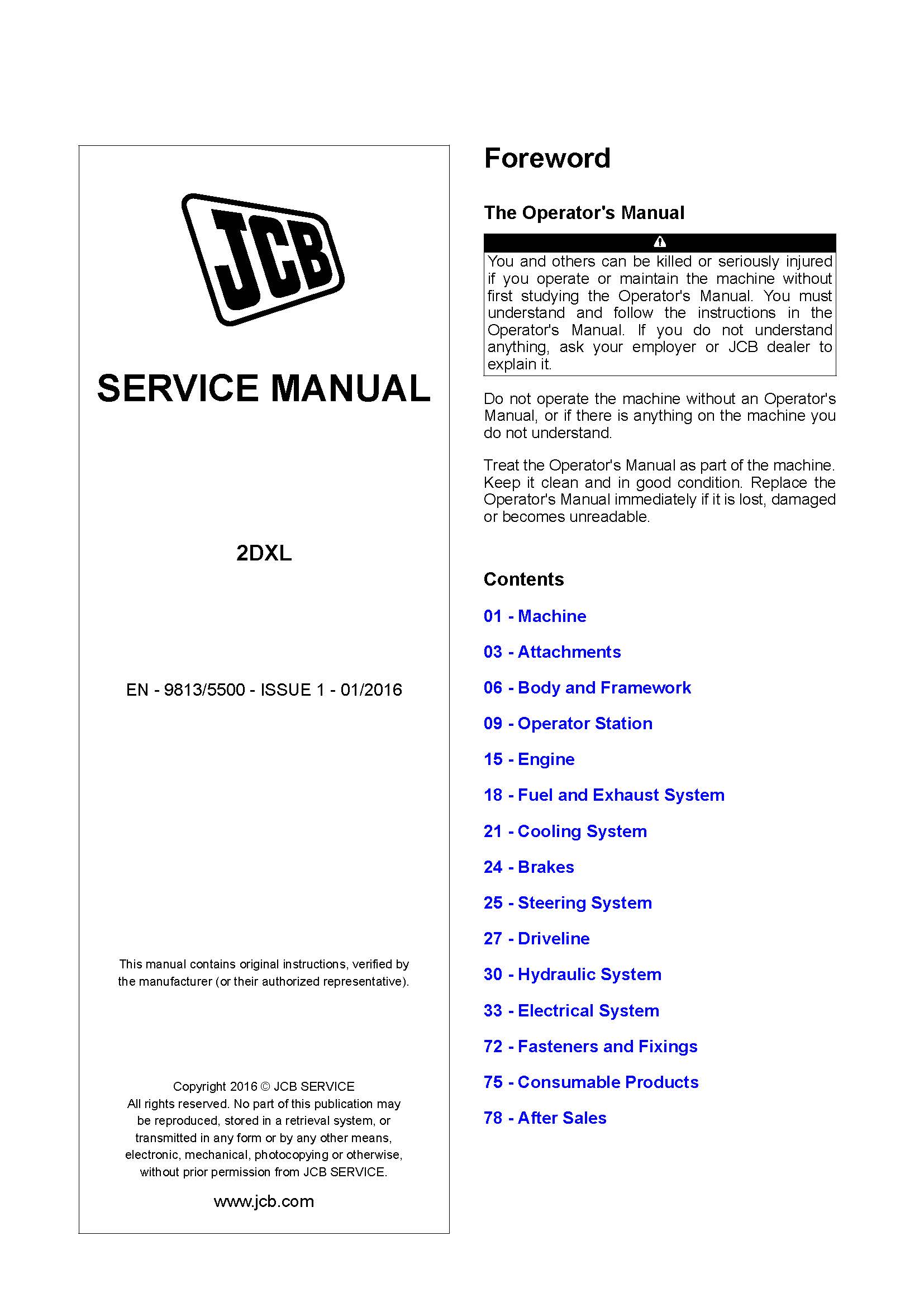 JCB 2DXL loader pdf service manual
