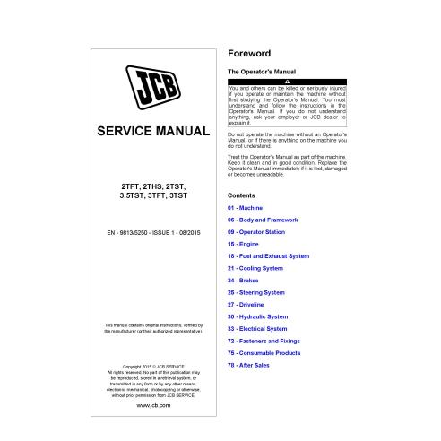 JCB 2TFT, 2THS, 2TST, 3.5TST, 3TFT, 3TST dumper manual de serviço em pdf - JCB manuais - JCB-9813-5250