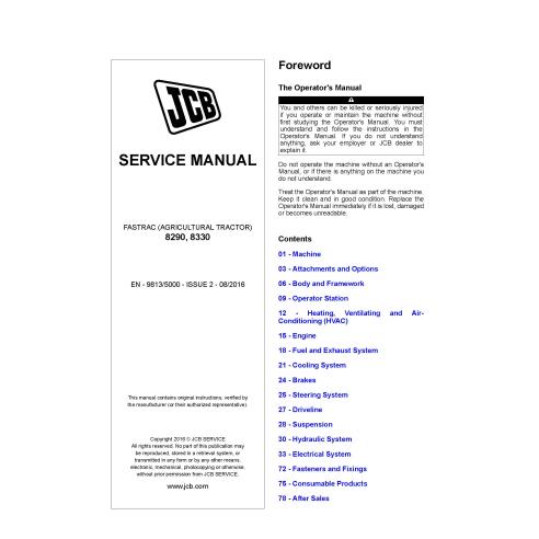 JCB 8290, 8330 tracteur manuel d'entretien pdf - JCB manuels - JCB-9813-5000