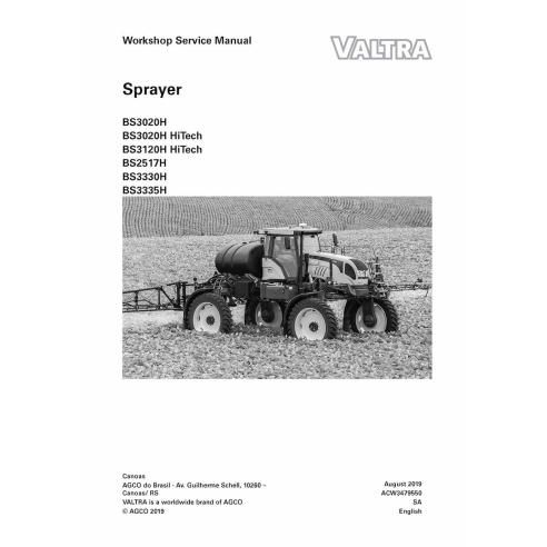 Manuel d'entretien d'atelier du pulvérisateur Valtra BS3020H, BS3120H, BS2517H, BS3330H, BS3335H pdf - Valtra manuels - VALTR...