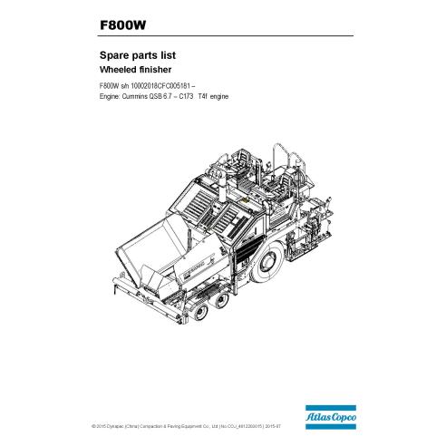 Dynapac F800W s / n 10002018CFC005181 - manual del libro de piezas del pdf de la pavimentadora sobre ruedas - dynapac manuale...