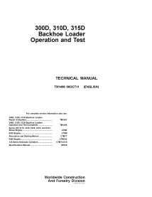 TM1496 John Deere 300D, 310D 315D backhoe loader technical manual (TM1496)