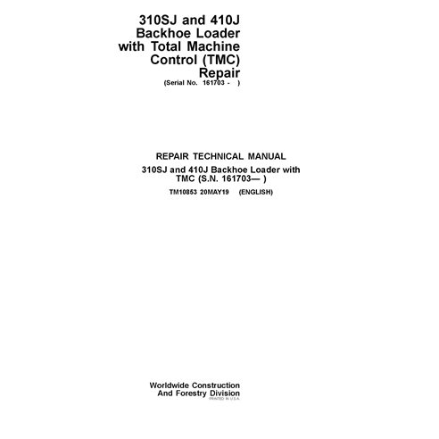 TM10853 John Deere 310SJ and 410J backhoe loader pdf repair technical manual