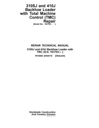 TM10853 John Deere 310SJ and 410J backhoe loader pdf repair technical manual