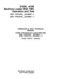 John Deere 310SK, 410K retroexcavadora manual de operación y prueba en pdf - John Deere manuales - JD-TM12487