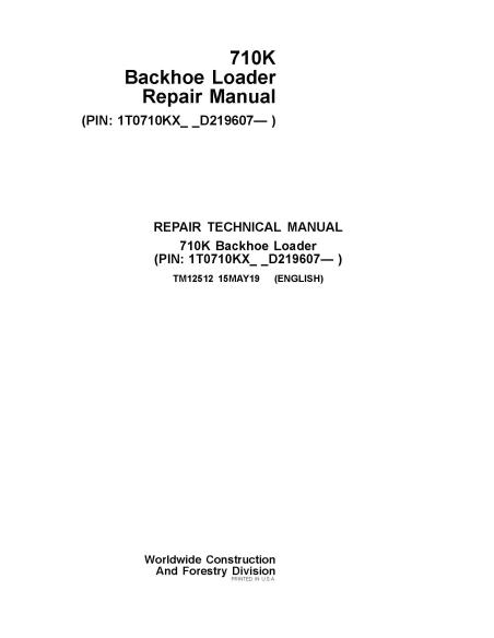 TM12512 Manual técnico de reparo em pdf da retroescavadeira John Deere 710K