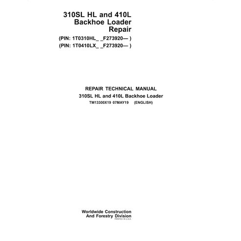 TM13300X19 John Deere 310SL HL and 410L backhoe loader repair technical manual (TM13300X19)