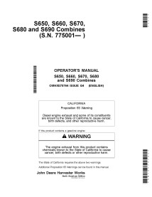 John Deere W330 combine pdf operator's manual  - John Deere manuals - JD-OMHXE75764