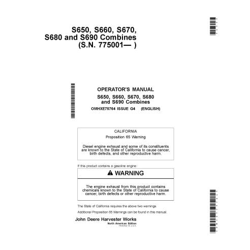 Manual do operador de PDF da colheitadeira John Deere W330 - John Deere manuais - JD-OMHXE75764