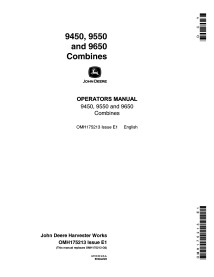 John Deere 9450, 9550 and 9650 (sn 0 - 695100) combine pdf operator's manual  - John Deere manuals - JD-OMH175213