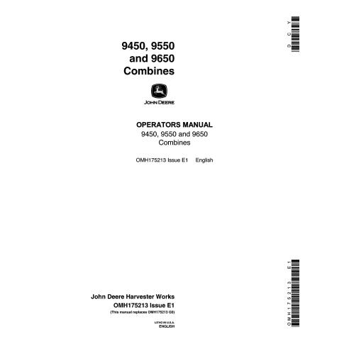 John Deere 9450, 9550 and 9650 (sn 0 - 695100) combine pdf operator's manual  - John Deere manuals - JD-OMH175213