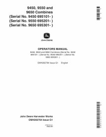 John Deere 9450, 9550 and 9650 (sn 695xxx -) combine pdf operator's manual  - John Deere manuals - JD-OMH202764