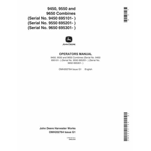 John Deere 9450, 9550 e 9650 (sn 695xxx -) combinam o manual do operador pdf - John Deere manuais - JD-OMH202764