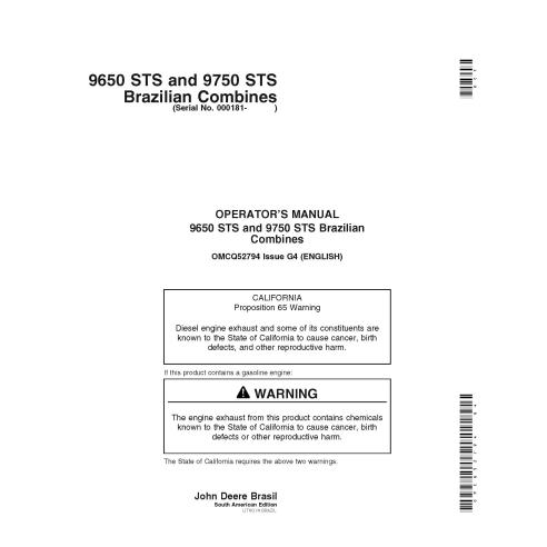 JD-OMCQ52794 John Deere 9650 STS and 9750 STS Brazilian (sn 000181 -) combine operator's manual (OMCQ52794)