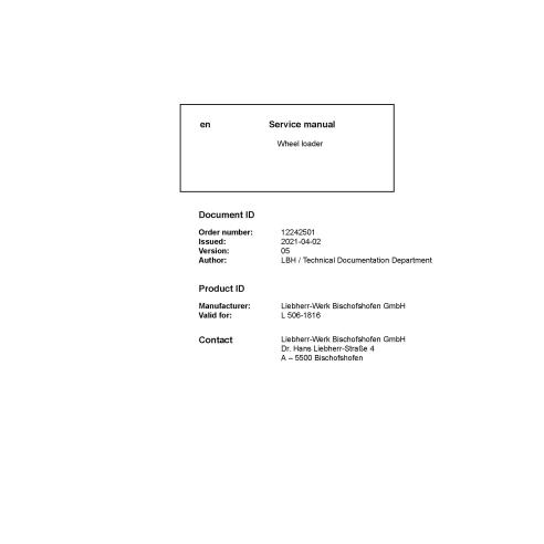 Manual de serviço em pdf da carregadeira de rodas Liebherr L 506-1816 - Liebherr manuais - LIEBHERR-L506-1816-EN