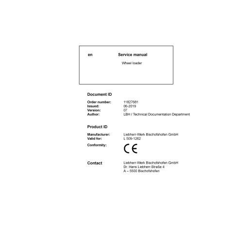 Manuel d'entretien pdf de la chargeuse sur pneus Liebherr L 509-1262 - Liebherr manuels - LIEBHERR-L509-1262-EN