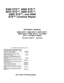 TM112019 Manuel technique de réparation des moissonneuses-batteuses John Deere S550, S660, S670, S680, S685, S690 STS (TM112019)