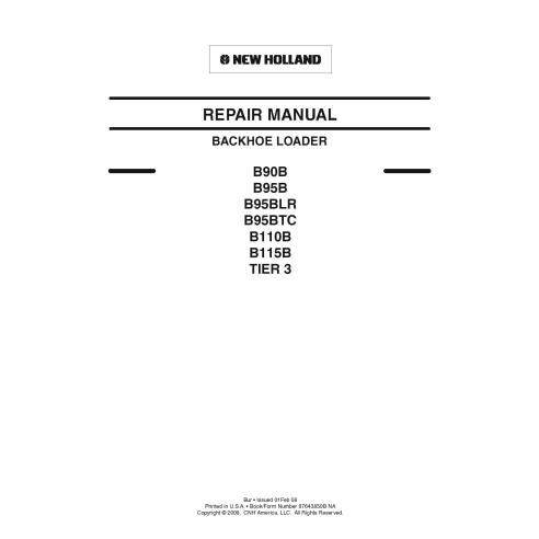 New Holland B90B, B95B, B95BLR, B95BTC, B110B, B115B Tier 3 retroescavadeira manual de reparo em pdf - Construção New Holland...