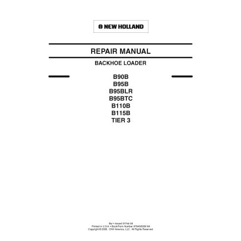NH-87643850B Manuel de réparation pdf de la chargeuse-pelleteuse New Holland B90B, B95B, B95BLR, B95BTC, B110B, B115B Tier 3
