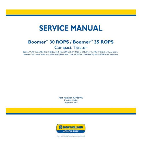 New Holland Boomer 30, 35 ROPS compact tractor pdf service manual  - New Holland Agriculture manuals - NH-47916997