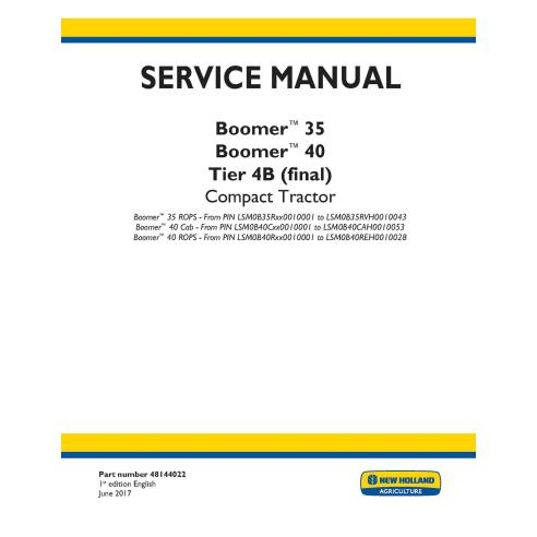 New Holland Boomer 35, 40 Tier 4B compact tractor pdf service manual  - New Holland Agriculture manuals - NH-48144022
