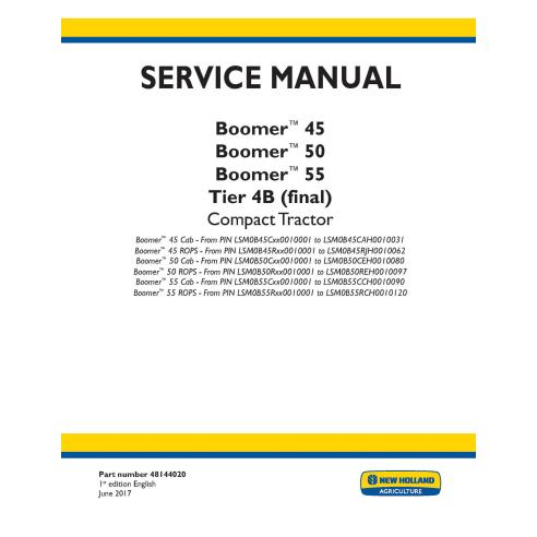 Manual de serviço em pdf para trator compacto New Holland Boomer 45, 50, 55 Tier 4B - New Holland Agricultura manuais - NH-48...