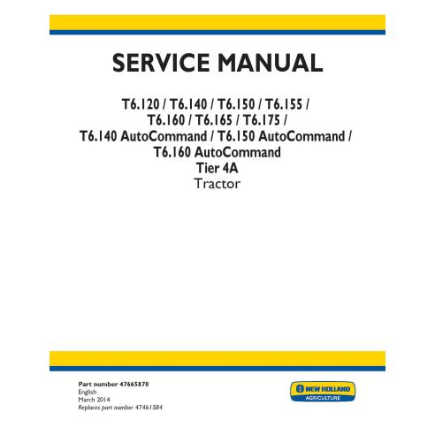 New Holland T6.120, T6.140, T6.150, T6.155, T6.160, T6.165, T6.175 tractor pdf service manual  - New Holland Agriculture manu...