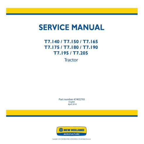 New Holland T7.140, T7.150, T7.165, T7.175, T7.180, T7.190, T7.195, T7.205 manual de serviço pdf do trator - New Holland Agri...