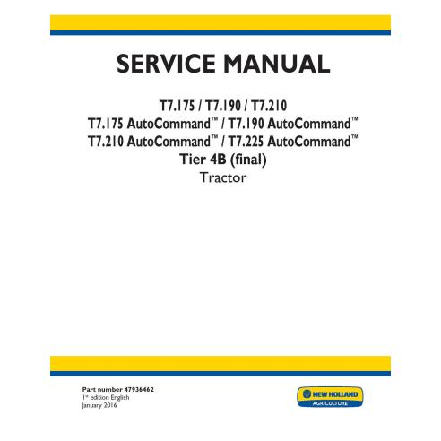 Manual de serviço em pdf do trator New Holland T7.175, T7.190, T7.195, T7.205 AutoVommand Tier 4B - New Holland Agricultura m...