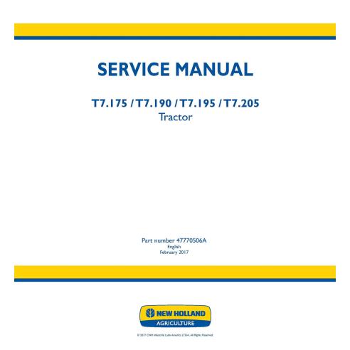 New Holland T7.175, T7.190, T7.195, T7.205 tractor pdf service manual  - New Holland Agriculture manuals - NH-47770506A
