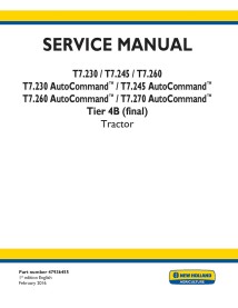 Manuel d'entretien pdf du tracteur New Holland T7.230, T7.245, T7.260, T7.270 AutoCommand Tier 4B - Nouvelle-Hollande Agricul...