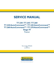 Manual de serviço em pdf do trator New Holland T7.230, T7.245, T7.260 AutoCommand Estágio IV - New Holland Agricultura manuai...