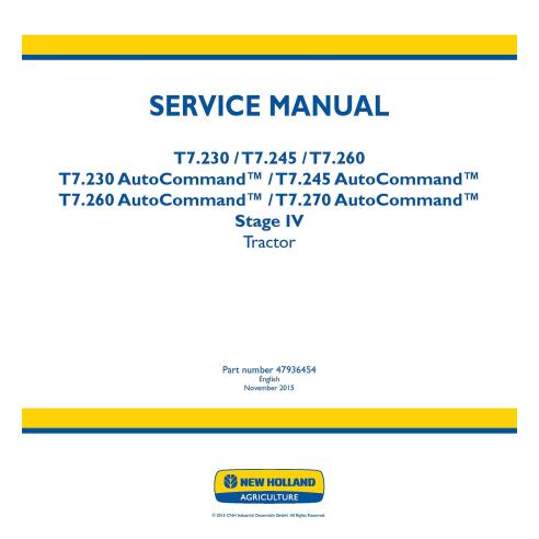 Manual de serviço em pdf do trator New Holland T7.230, T7.245, T7.260 AutoCommand Estágio IV - New Holland Agricultura manuai...