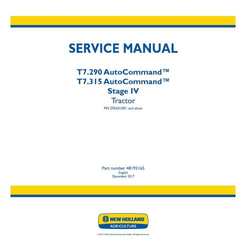 New Holland T7.290, T7.315 AutoCommand Stage IV tractor pdf service manual  - New Holland Agriculture manuals - NH-48193165