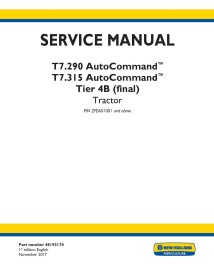 Manual de serviço pdf do trator New Holland T7.290, T7.315 AutoCommand Tier 4B - New Holland Agricultura manuais - NH-48193174