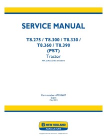 Manual de serviço em pdf do trator New Holland T8.275, T8.300, T8.330, T8.360, T8.390 PST PST - New Holland Agricultura manua...