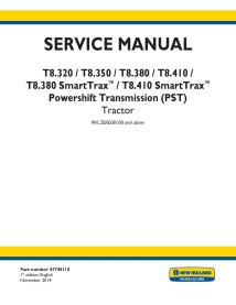 Manuel d'entretien pdf du tracteur New Holland T8.320, T8.350, T8.380, T8.410, T8.380, T8.410 SmartTrax PST PIN ZERE08100+ - ...