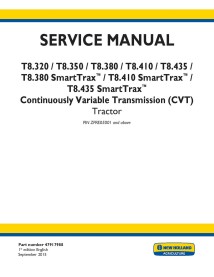 New Holland T8.320, T8.350, T8.380, T8.410, T8.435, T8.380, T8.410, T8.435 SmartTrax CVT PIN ZFRE05001+ tractor pdf service m...