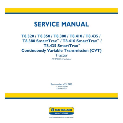 New Holland T8.320, T8.350, T8.380, T8.410, T8.435, T8.380, T8.410, T8.435 SmartTrax CVT PIN ZFRE031231 + trator pdf service ...