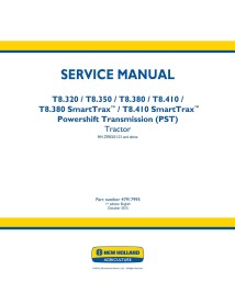 Manuel d'entretien pdf du tracteur New Holland T8.320, T8.350, T8.380, T8.410, T8.380, T8.410 SmartTrax PSTPIN ZFRE03123+ - N...