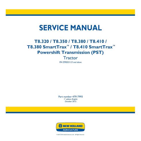 New Holland T8.320, T8.350, T8.380, T8.410, T8.380, T8.410 SmartTrax PSTPIN ZFRE03123 + manual de serviço pdf do trator - New...