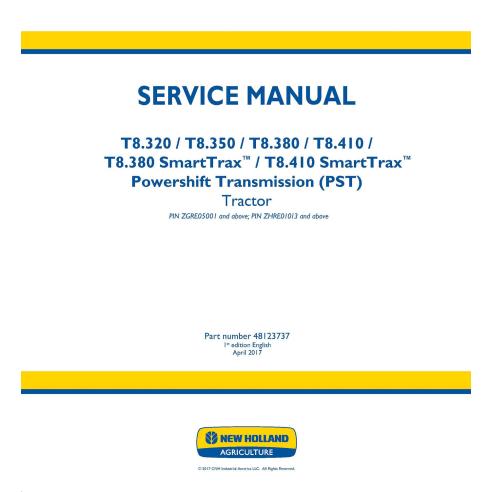 New Holland T8.320, T8.350, T8.380, T8.410, T8.380, T8.410 SmartTrax PST PIN ZGRE05001 +, ZHRE01013 + manual de serviço pdf d...