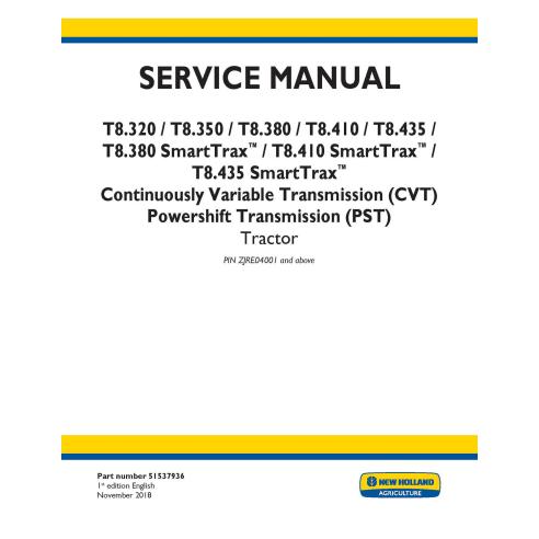 New Holland T8.320, T8.350, T8.380, T8.410, T8.435 PST / CVT pino ZJRE04001 + manual de serviço pdf do trator - New Holland A...