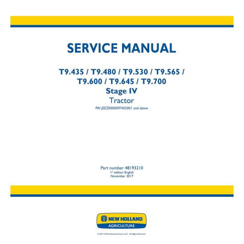 New Holland T9.435, T9.480, T9.530, T9.565, T9.600, T9.645, T9.700 Tier 4B tractor pdf manual de servicio - Agricultura de Nu...