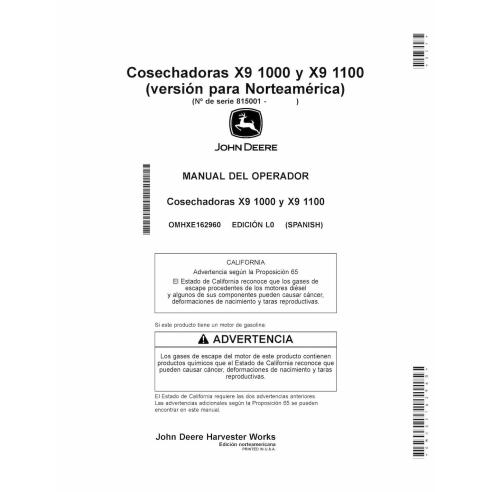 John Deere X9 1000 e X9 1100 combinam manual do operador em PDF ES - John Deere manuais - JD-OMHXE162960