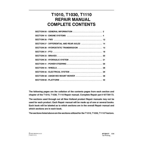 New Holland T1010, T1030, T1110 tractor pdf repair manual  - New Holland Agriculture manuals - NH-87739173