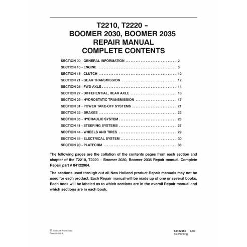 Manual de reparo pdf para trator New Holland T2210, T2220, Boomer 2030, 2035 - New Holland Agricultura manuais - NH-84122964