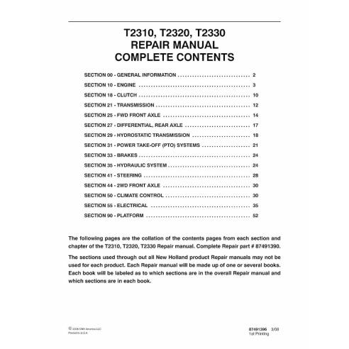 New Holland T2310, T2320, T2330 tractor pdf repair manual  - New Holland Agriculture manuals - NH-87491390