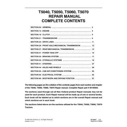 New Holland T5040, T5050, T5060, T5070 tractor pdf service manual  - New Holland Agriculture manuals - NH-84195945